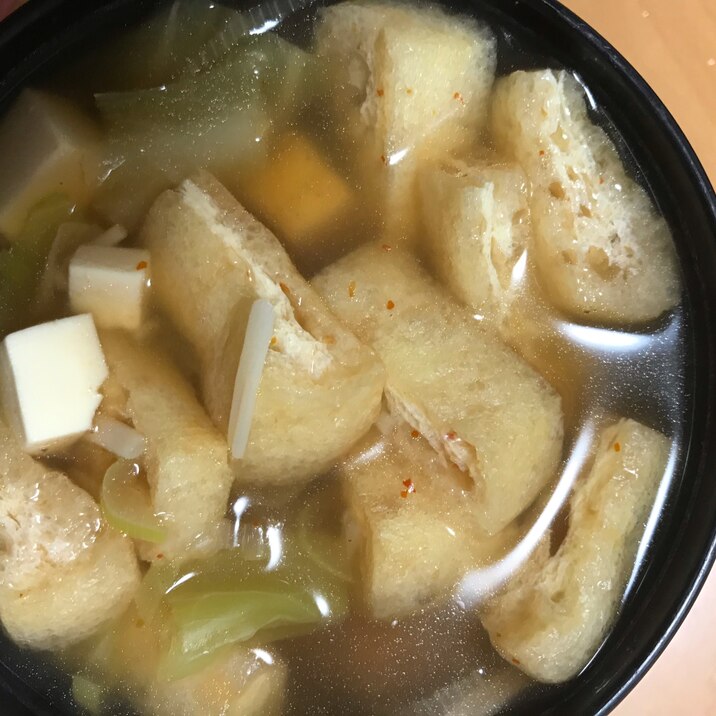 お揚げさんたっぷり！豆板醤スープ